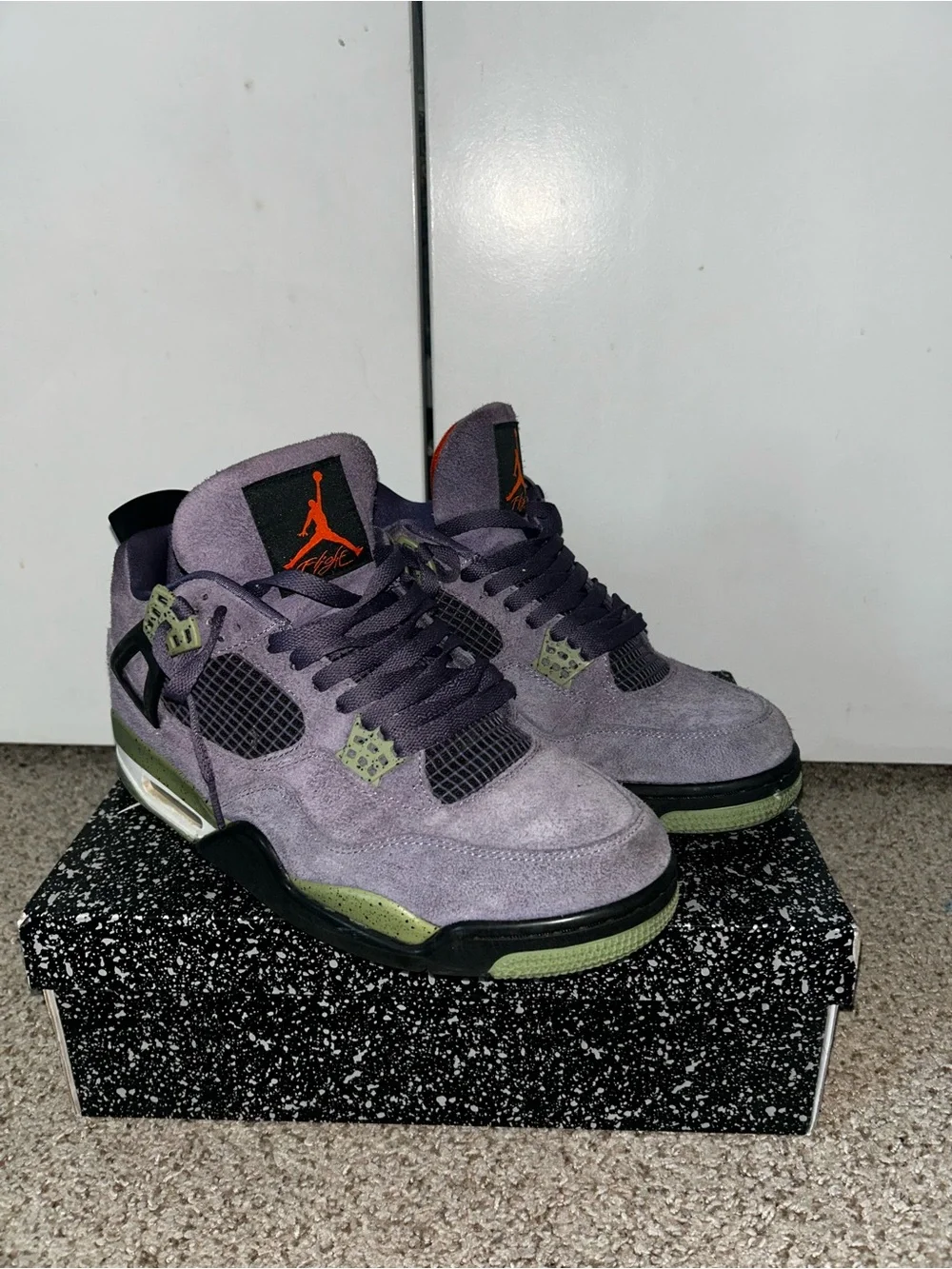 Jordan 4 (canyon purples) faded suede labeled as 13.5 size (really size 12)